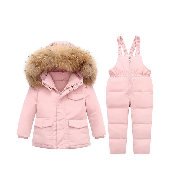 Toddler Girl Snowsuit 2Pcs Kids Down Jacket Winter Hooded Coat +Snow Bib Pants Kids Boys Windproof Skiing Suit