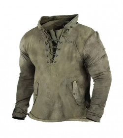 Mens Vintage Outdoor Tactical Lace-Up Sweatshirt Pullover